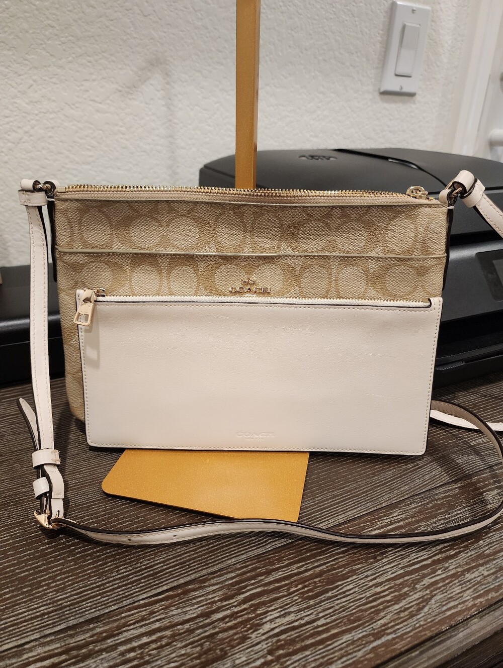 Coach Signature Tan Crossbody Bag with White Trim - Picture 6 of 16